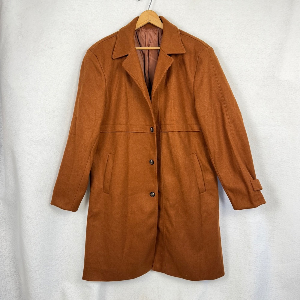 Coat Mens XL Storm Flap Long Jacket Brown Cozy Fall Autumn Winter Layering - Picture 7 of 12